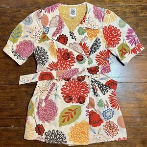Floral Double-Breasted Belted Women’s Top - Cream/Multi